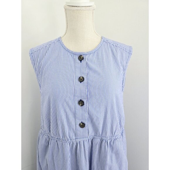 Everlane Cotton Tiered Striped Blue White Sleeveless Midi Maxi Dress S Small - Picture 2 of 13